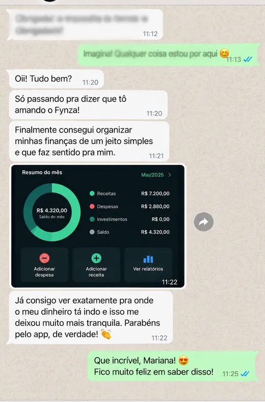 Feedback de cliente do Fynza