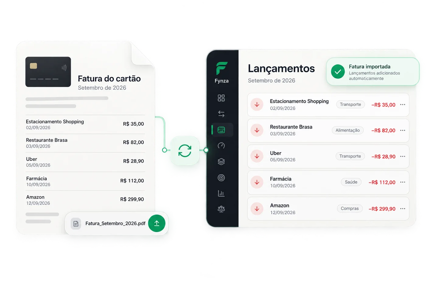Importação de fatura do cartão para os lançamentos do Fynza